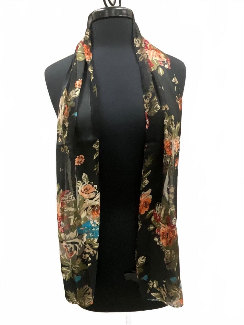 Cejan Black Multi Color Floral Metallic Stripe Scarf - Picture 2 of 5